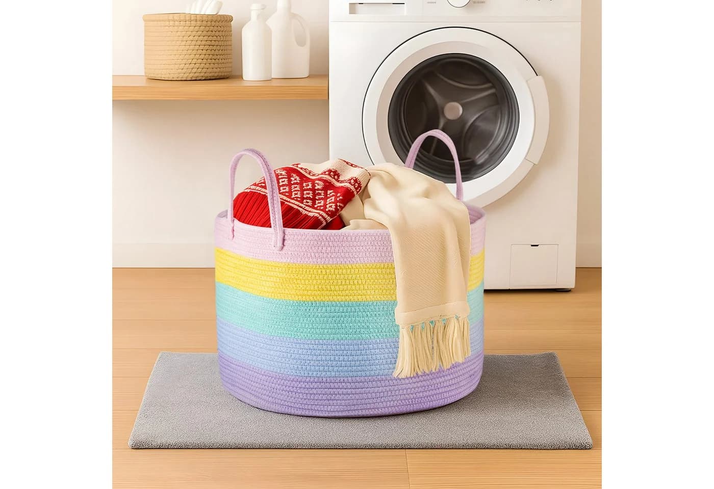 Youyijia Wäschekorb Geflochtener Aufbewahrungskorb Regenbogen - Bild 4