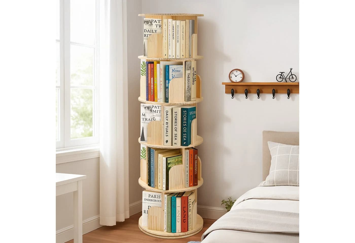 Youyijia Bücherregal 3/4/5-stöckig Drehregal Kiefernholz Naturholzfarbe - Bild 4