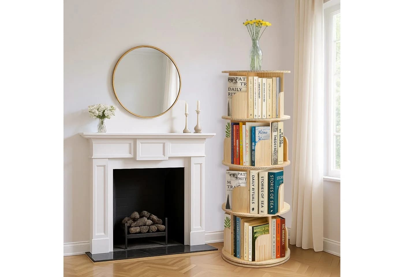 Youyijia Bücherregal 3/4/5-stöckig Drehregal Kiefernholz