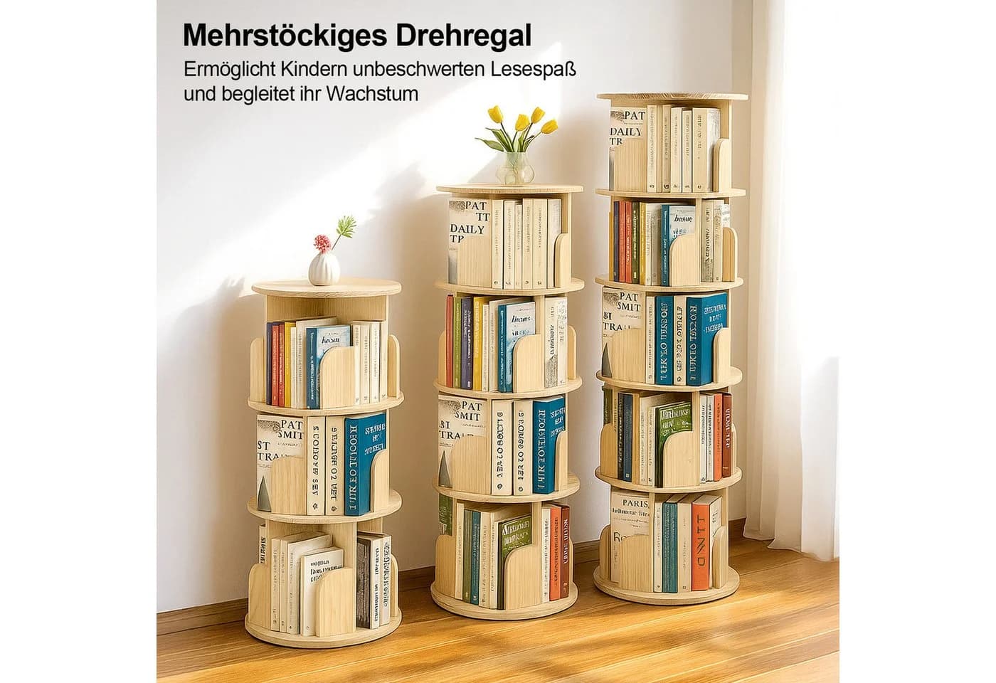 Youyijia Bücherregal 3/4/5-stöckig Drehregal Kiefernholz - Bild 4