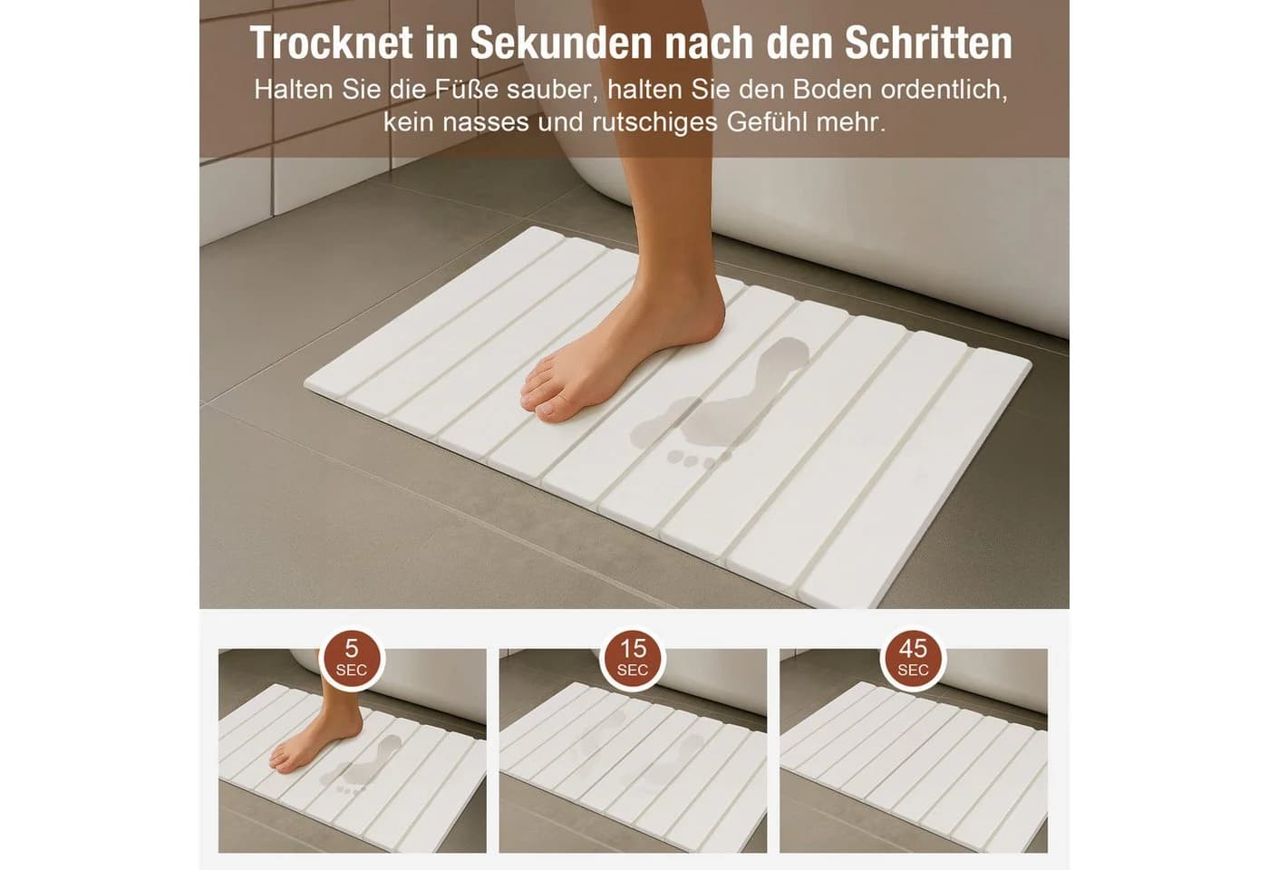 Youyijia Badematte Faltbare Stein-Badematte Kieselgur 40x60cm Super Saugfähig