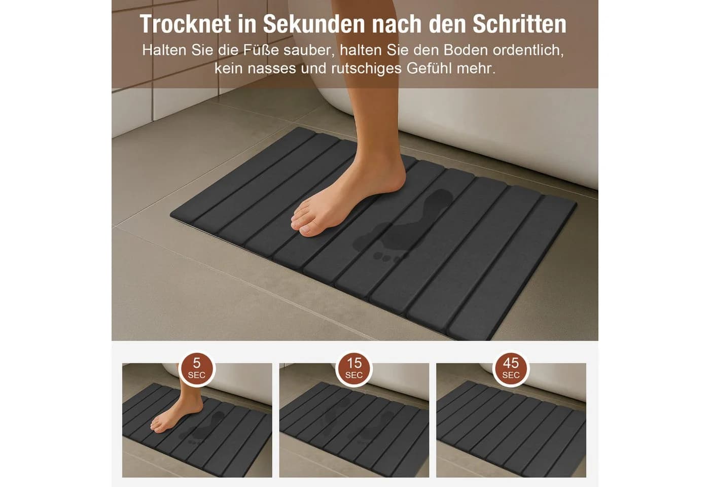 Youyijia Badematte Faltbare Stein-Badematte Kieselgur 40x60cm Super Saugfähig
