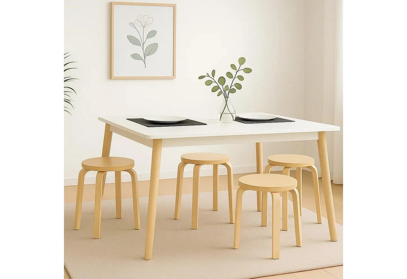 Youyijia Holzstuhl 4er Set Esszimmerstühle Stapelbar Hellbraun