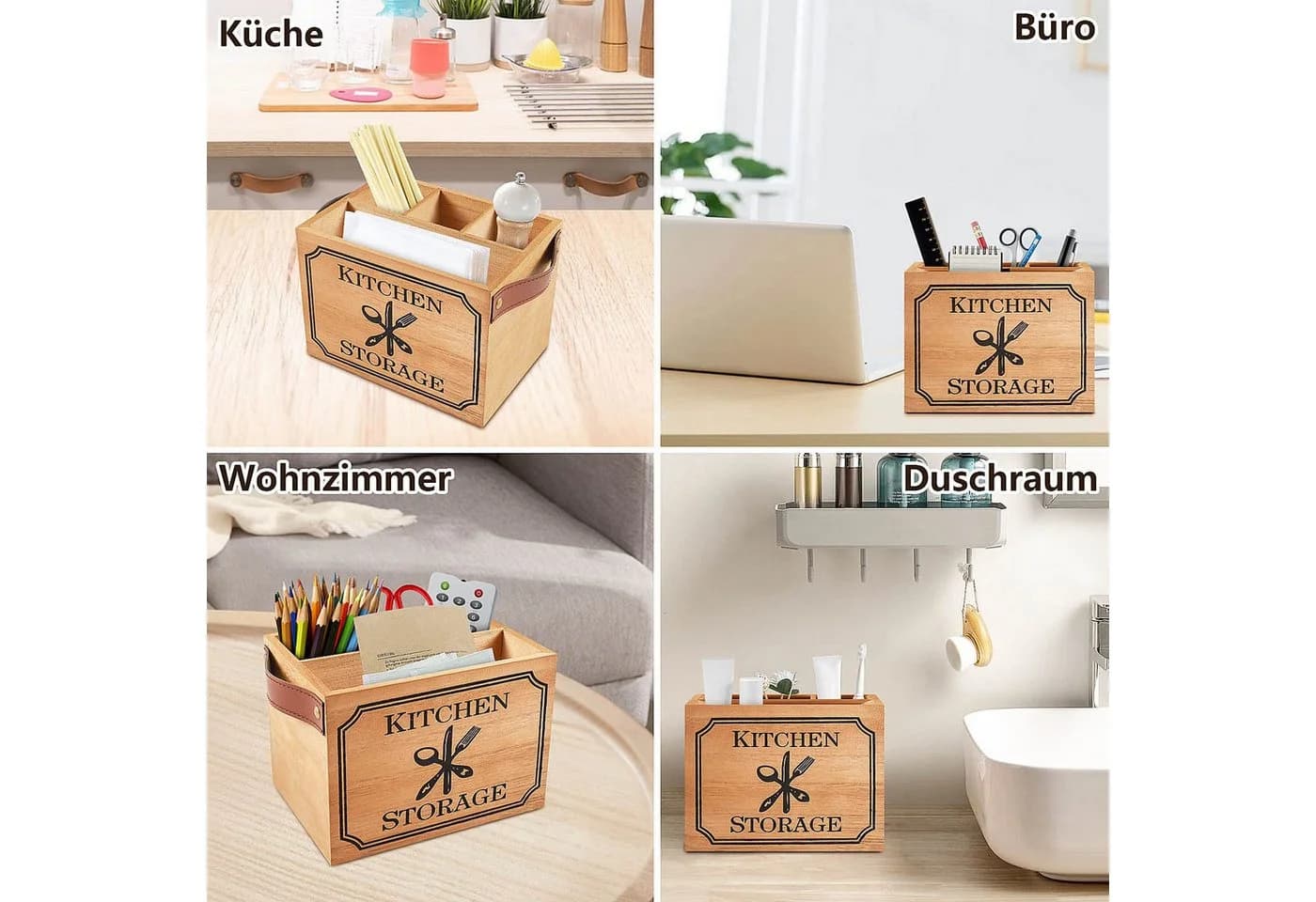 Youyijia Besteckkorb Holz Braun mit 4 Fächern
