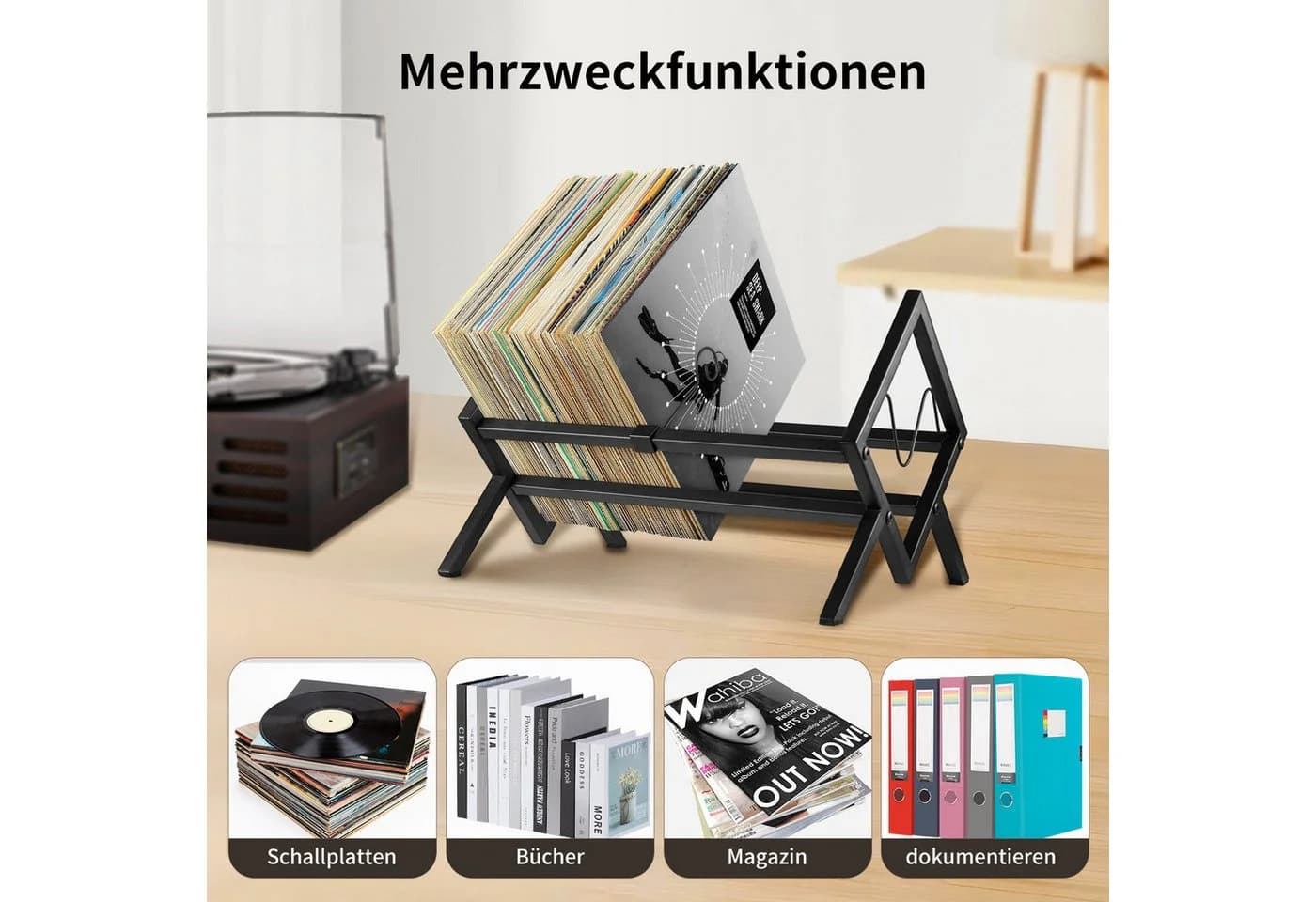 Youyijia Plattenständer Schallplatten Aufbewahrung LP Regal Schwarz