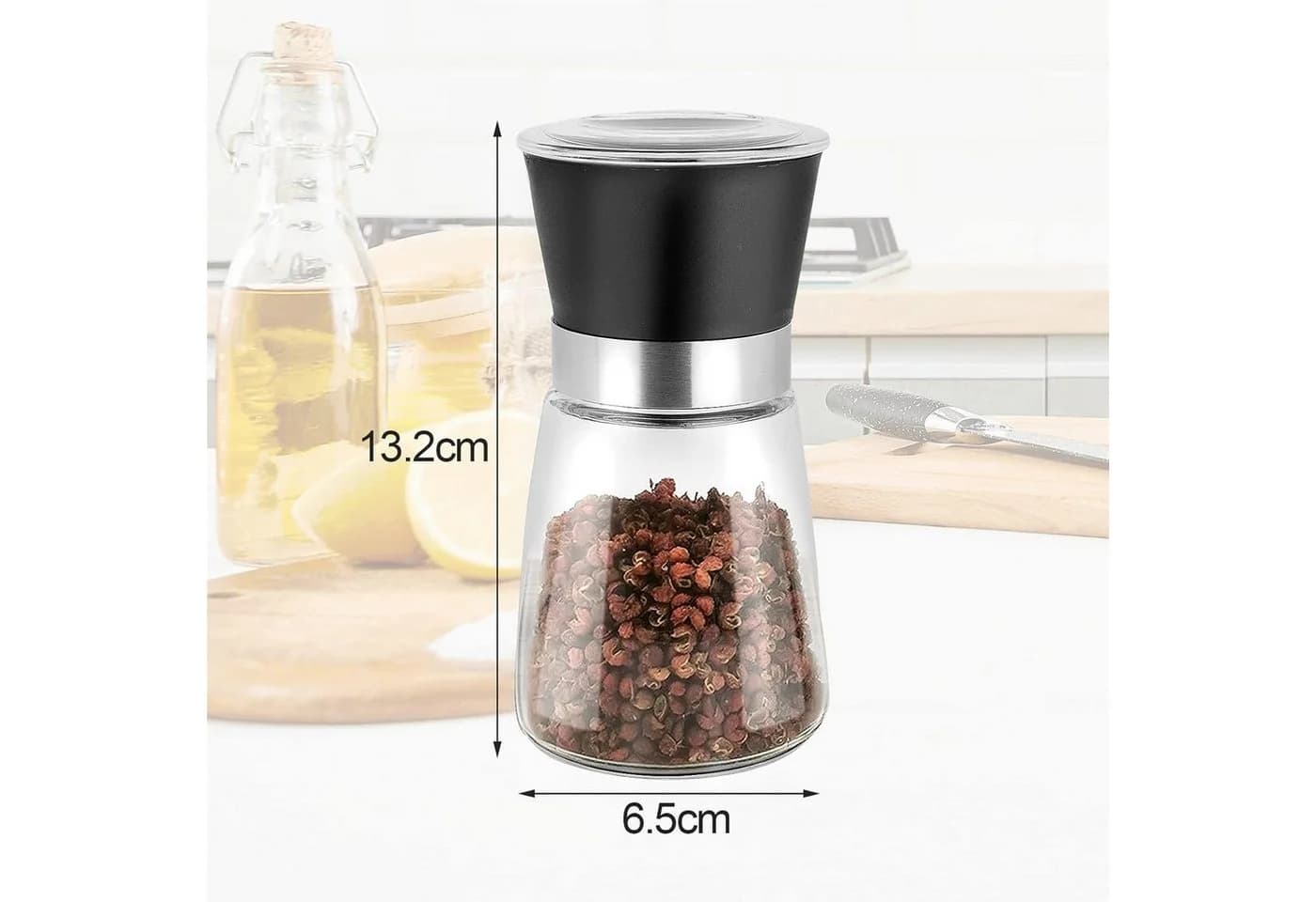 Youyijia Pfeffermühle 6er Set Manuell Schwarz Transparent Keramik
