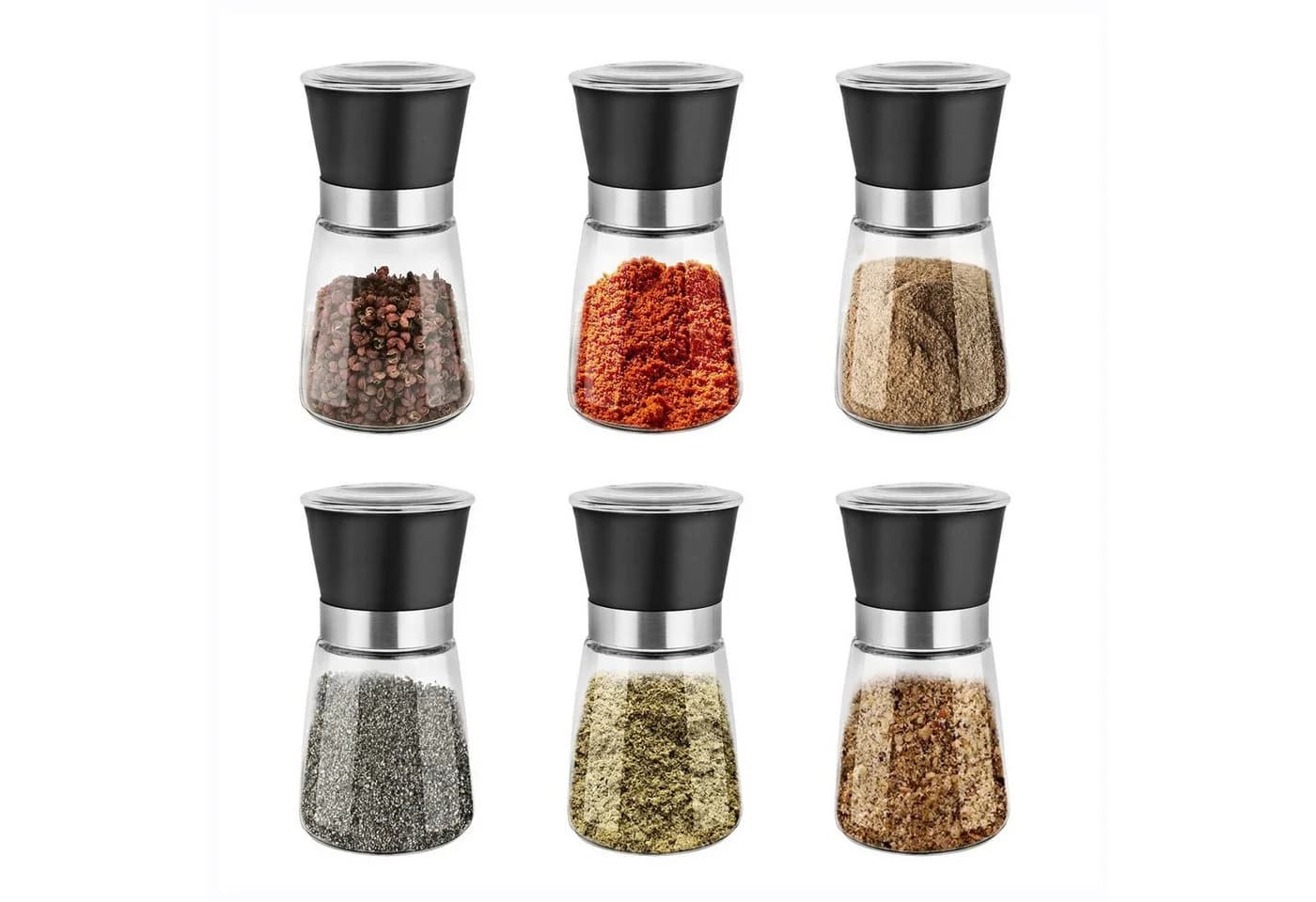 Youyijia Pfeffermühle 6er Set Manuell Schwarz Transparent Keramik - Bild 2