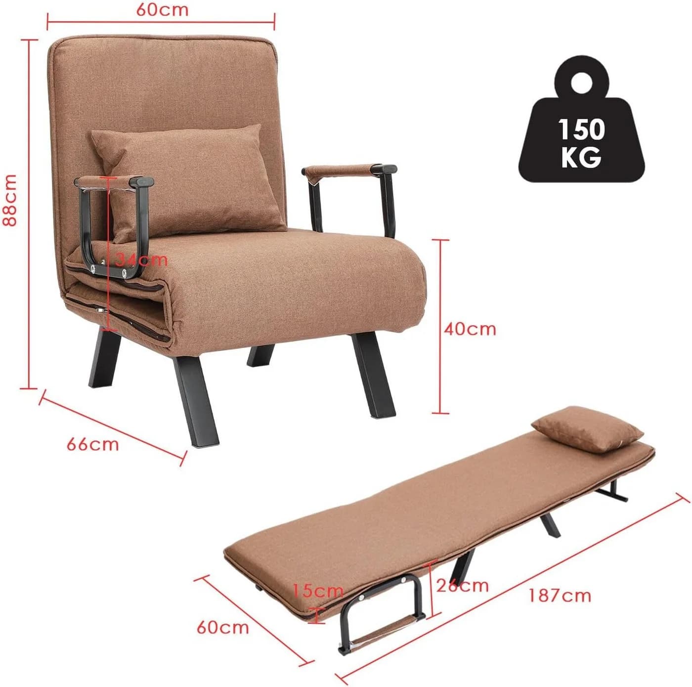 Youyijia Schlafsofa 4 in 1 Klappsessel Braun