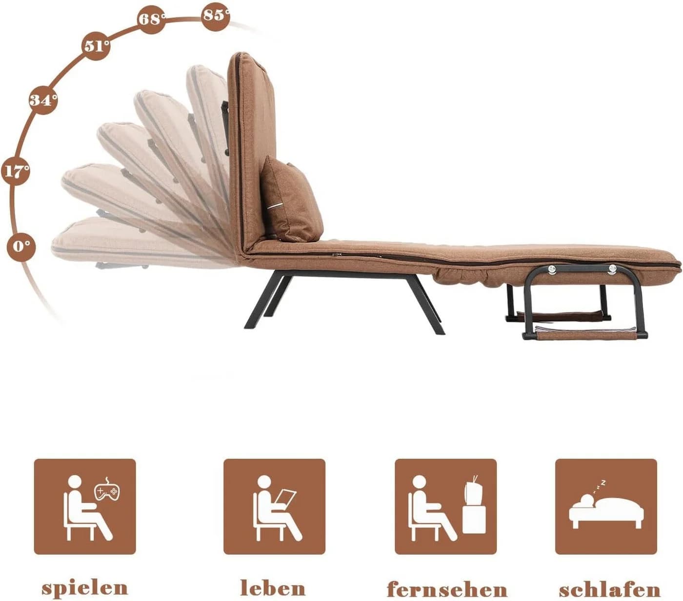 Youyijia Schlafsofa 4 in 1 Klappsessel Braun - Bild 4