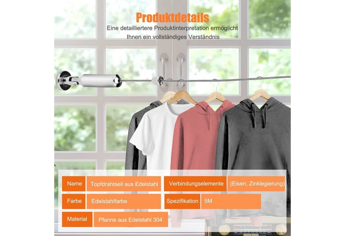 Youyijia Edelstahl Vorhangseil-Set 5m