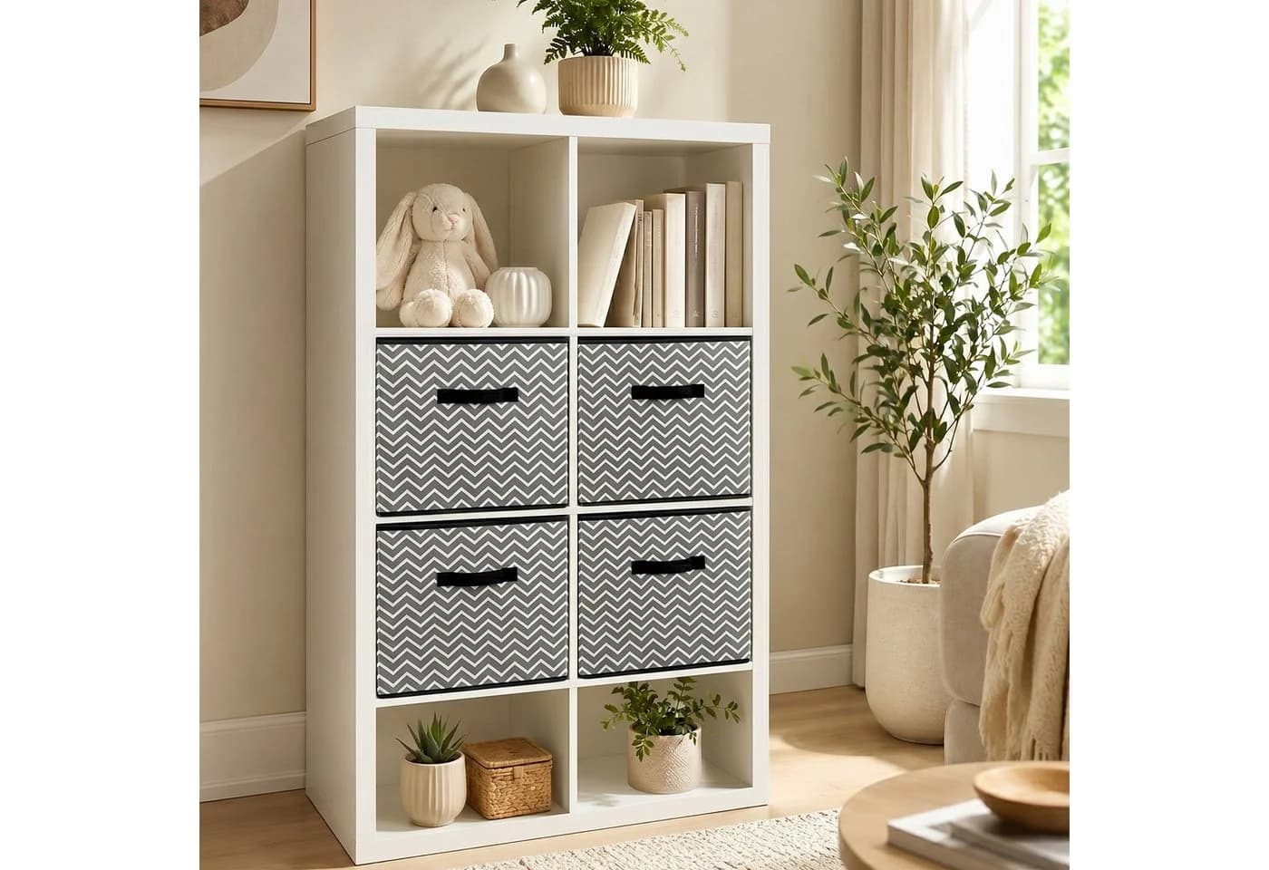 Youyijia Aufbewahrungsbox 4er-Set Stoff Faltbar Grau