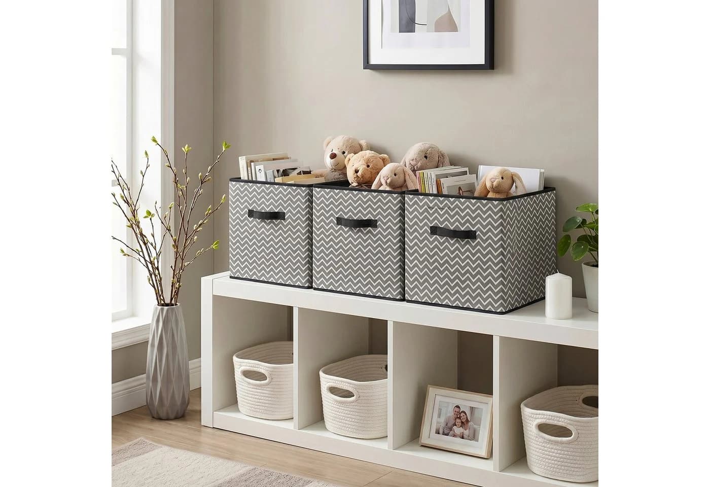 Youyijia Aufbewahrungsbox 4er-Set Stoff Faltbar Grau - Bild 5