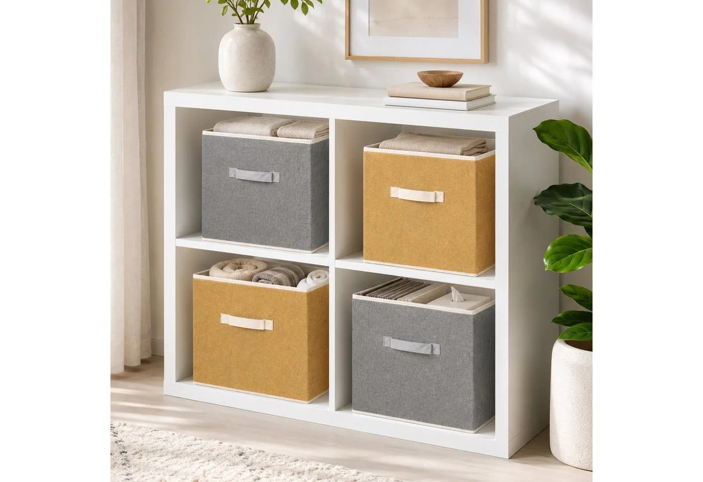 Youyijia Aufbewahrungsbox 4er-Set Stoff Faltbar Gelb Grau - Bild 4