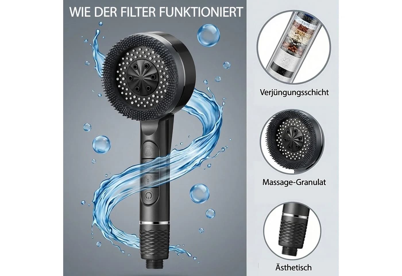 Youyijia Duschbrause mit Filter & Stop-Funktion Schwarz