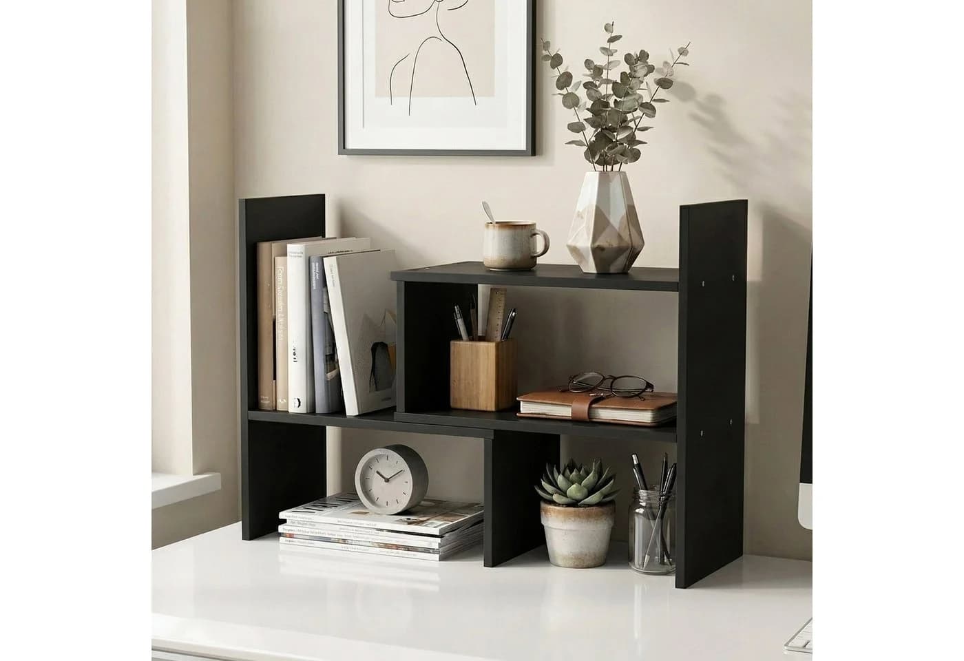 Youyijia Bücherregal Verstellbar Ausziehbar Standregal Weiß Modern
