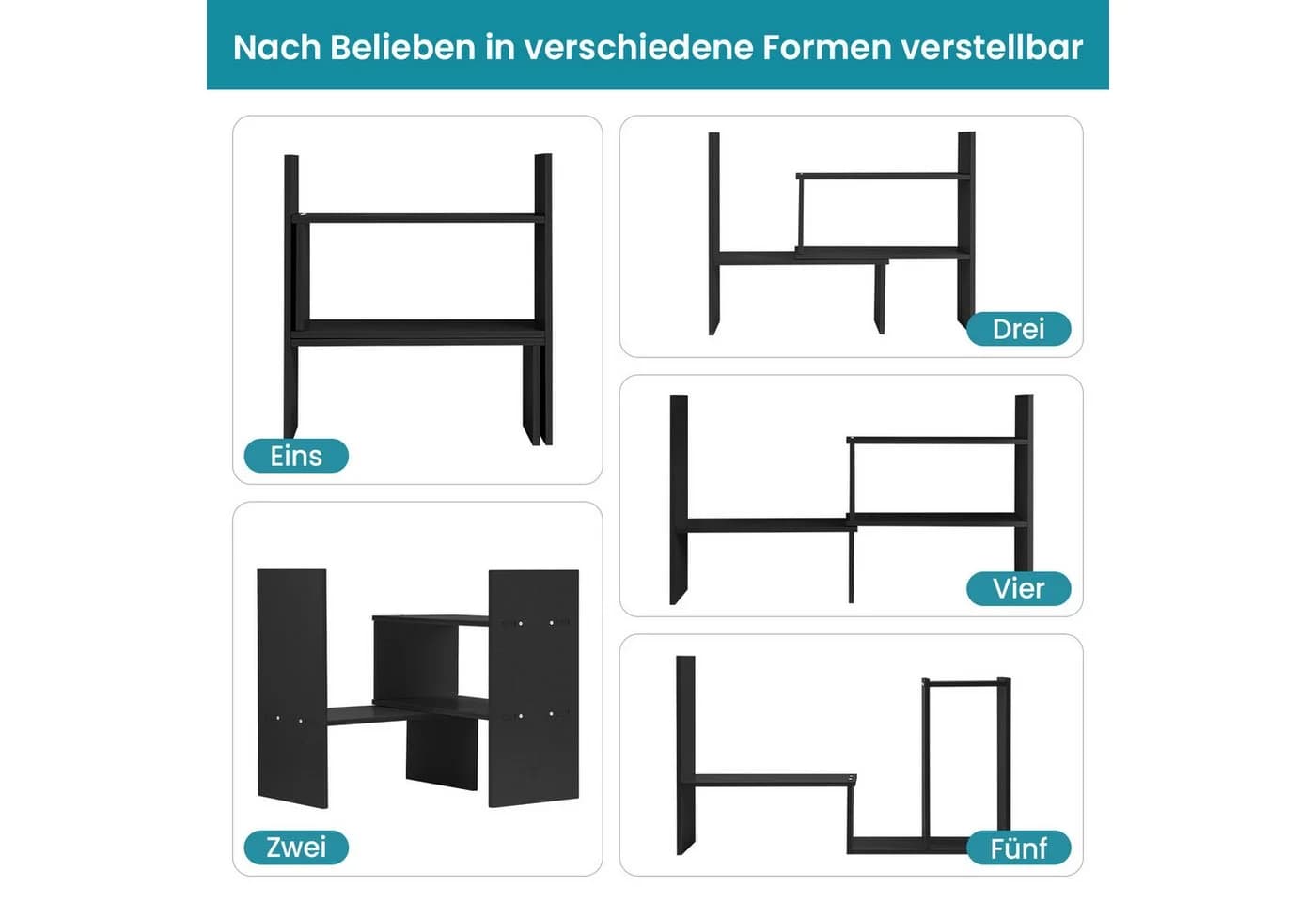 Youyijia Bücherregal Verstellbar Ausziehbar Standregal Weiß Modern - Bild 5