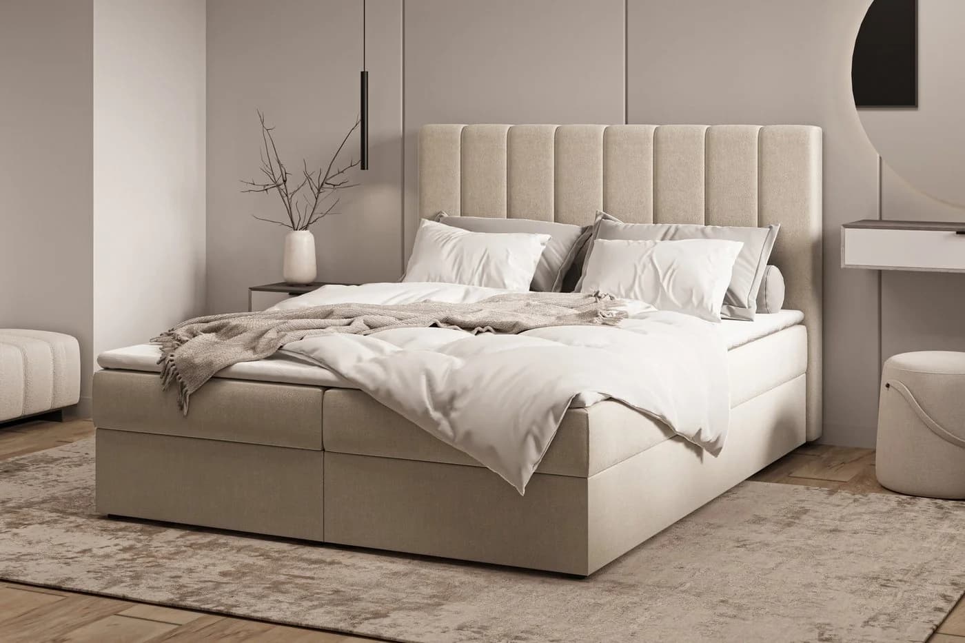 ROYAL24_MARKT Boxbett Manila Beige mit Bettkasten und Topper - Bild 3