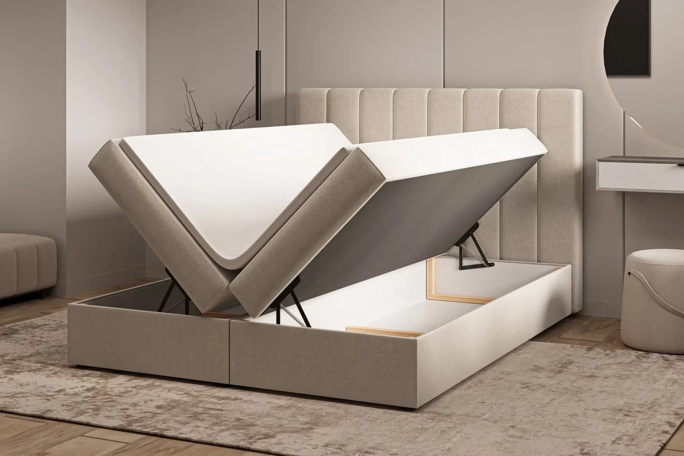 ROYAL24_MARKT Boxbett Manila Beige mit Bettkasten und Topper - Bild 4