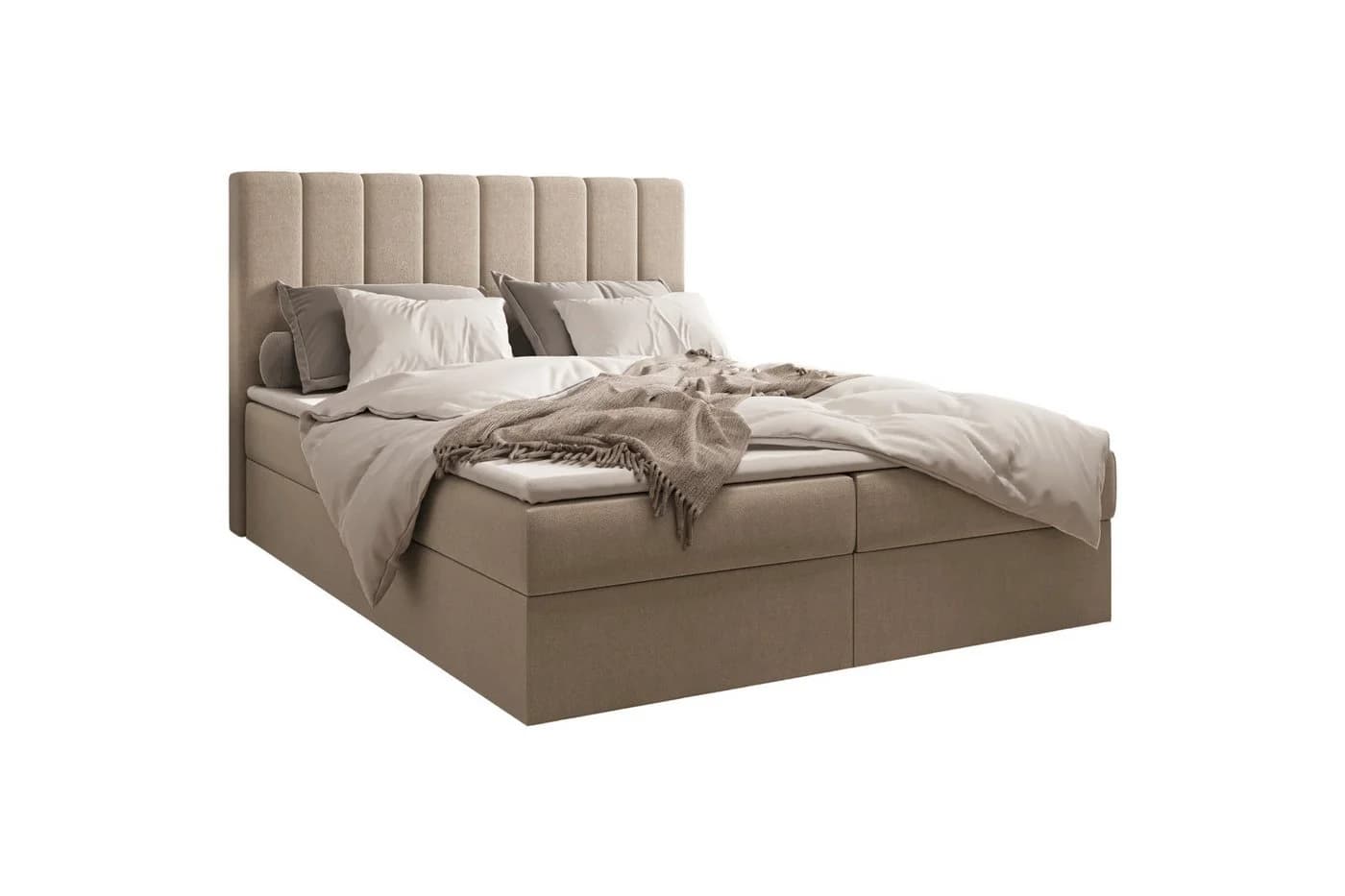 ROYAL24_MARKT Boxbett Manila Beige mit Bettkasten und Topper - Bild 5
