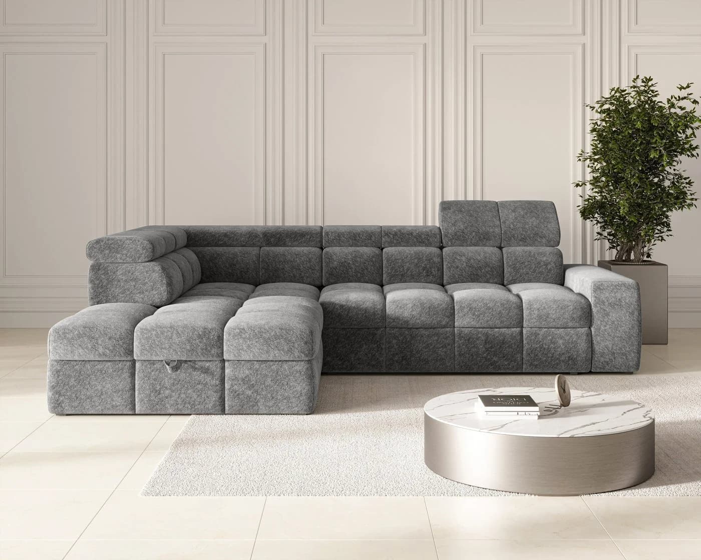 ROYAL24_MARKT Ecksofa Bianco Weiß mit Bettkasten & Schlaffunktion