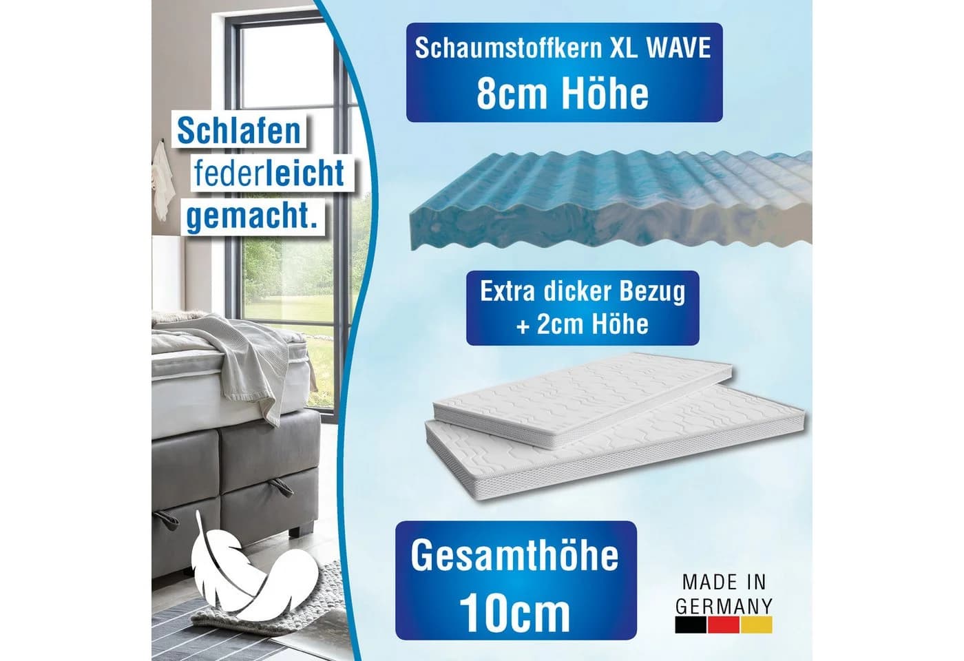 ARBD Topper Comfort XL WAVE 10cm Topper - 7-Zonen-Wellenschnitt