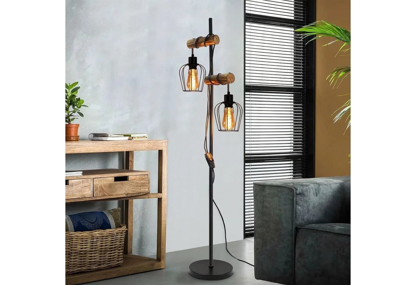 ZMH Stehlampe Vintage Wohnzimmer 2 Flammige Stehleuchte Industrial Design
