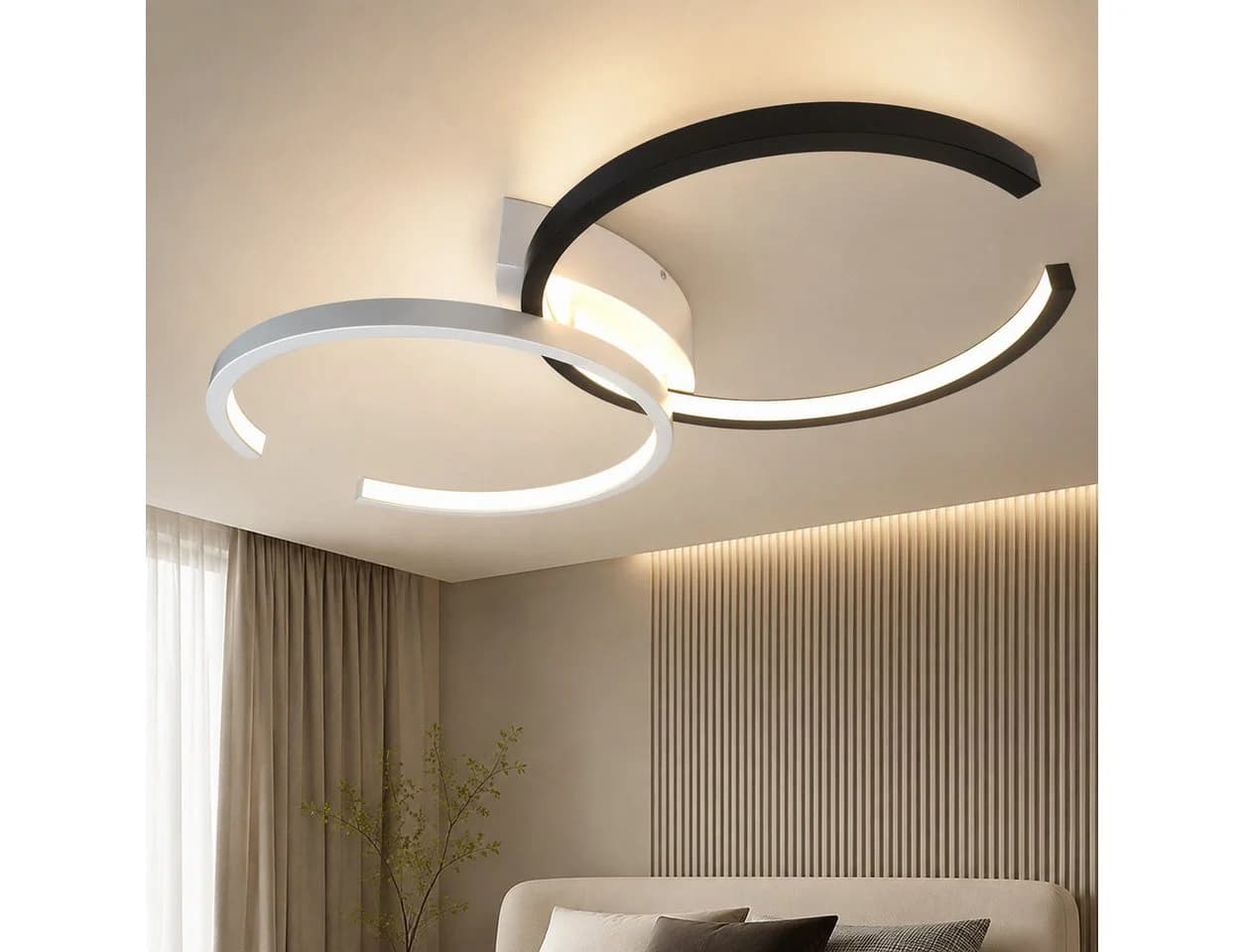 ZMH Deckenleuchte 55cm Wohn-Ess-Schlaf-Lampe Weiß/Schwarz Metall LED - Bild 2