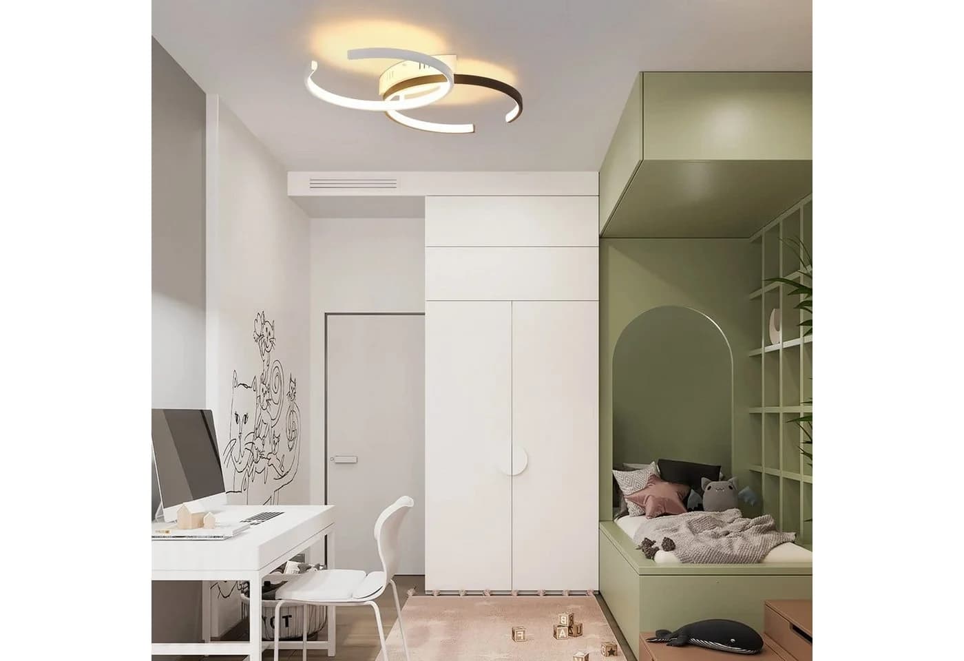 ZMH Deckenleuchte 55cm Wohn-Ess-Schlaf-Lampe Weiß/Schwarz Metall LED - Bild 3