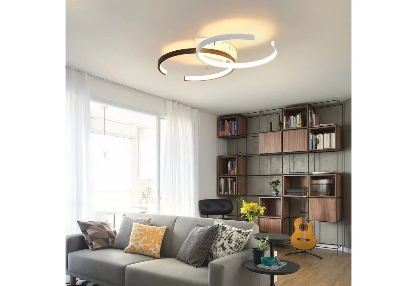 ZMH Deckenleuchte 55cm Wohn-Ess-Schlaf-Lampe Weiß/Schwarz Metall LED - Bild 4