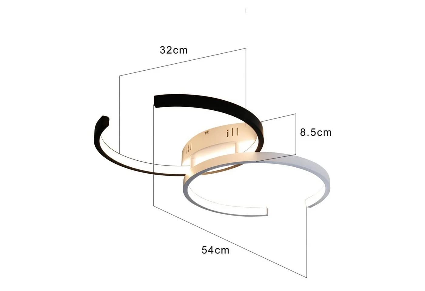 ZMH Deckenleuchte 55cm Wohn-Ess-Schlaf-Lampe Weiß/Schwarz Metall LED - Bild 5