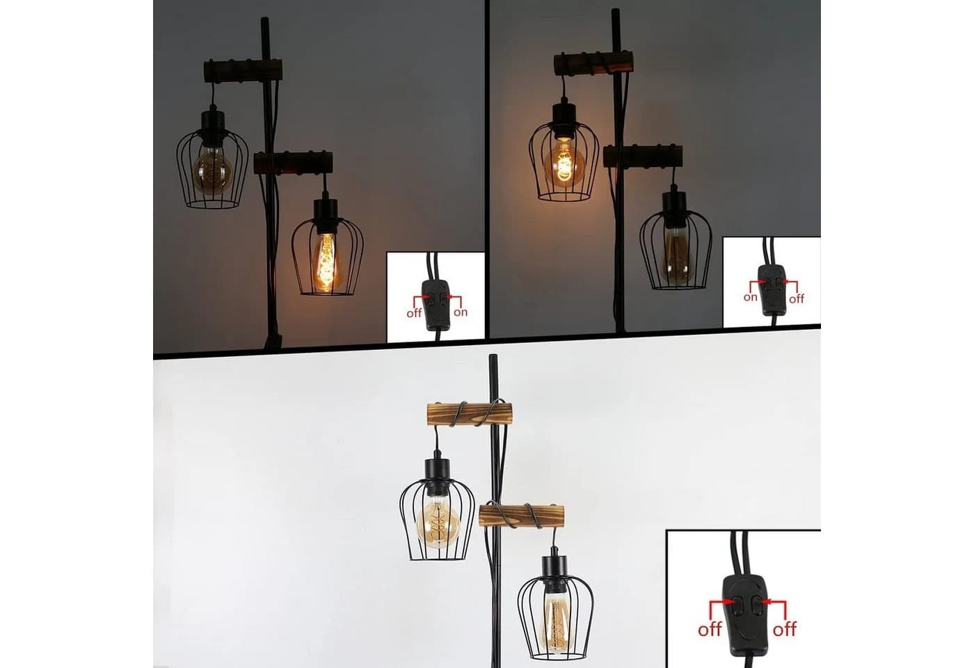 ZMH Stehlampe Wohnzimmer 1/2 Flammig 151CM Holz Retro Standleuchte Schwarz - Bild 5