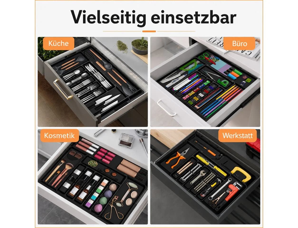 VEKROBOT Besteck Organizer Schwarz Verstellbar