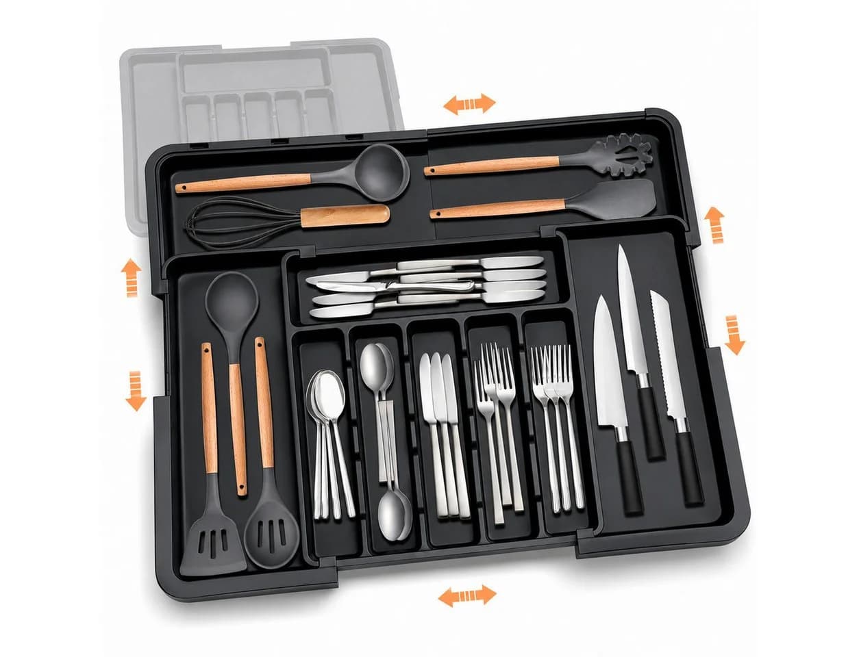 VEKROBOT Besteck Organizer Schwarz Verstellbar - Bild 2