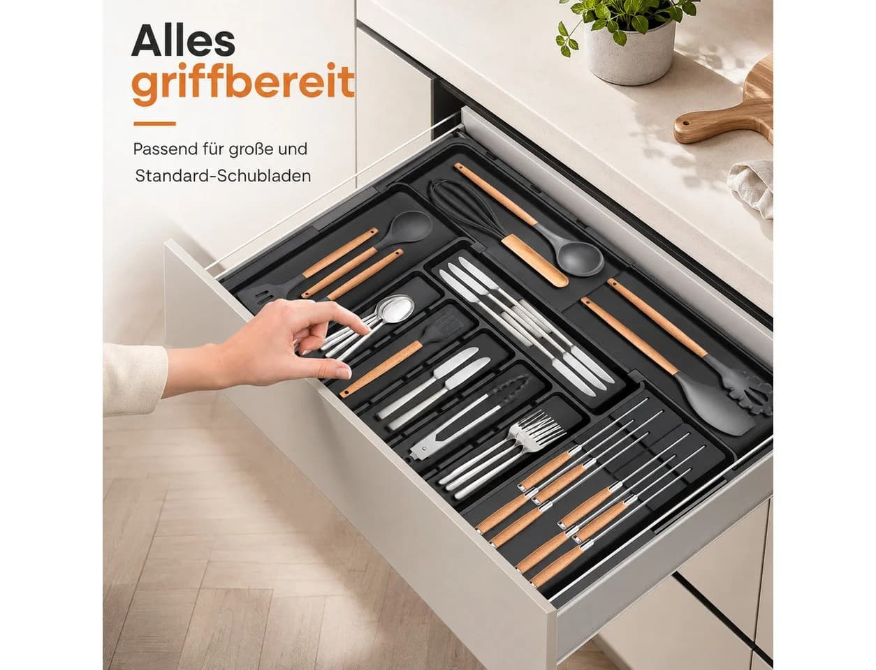 VEKROBOT Besteck Organizer Schwarz Verstellbar - Bild 3