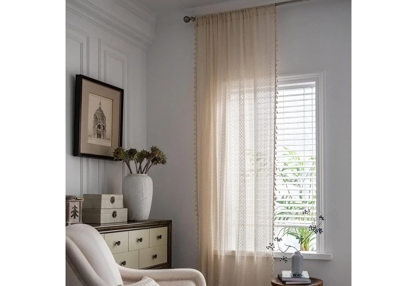 VEKROBOT Gardine 2er Set Beige Häkel Vorhang lichtdurchlässig - Bild 5