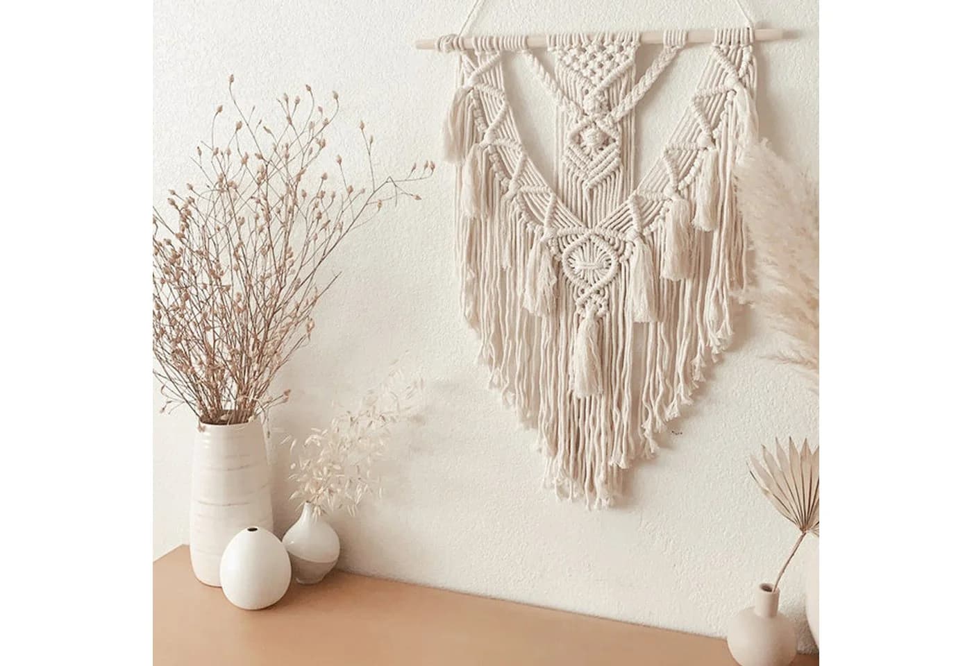 VEKROBOT Wandbehang Boho mit Fransen & Holzstange