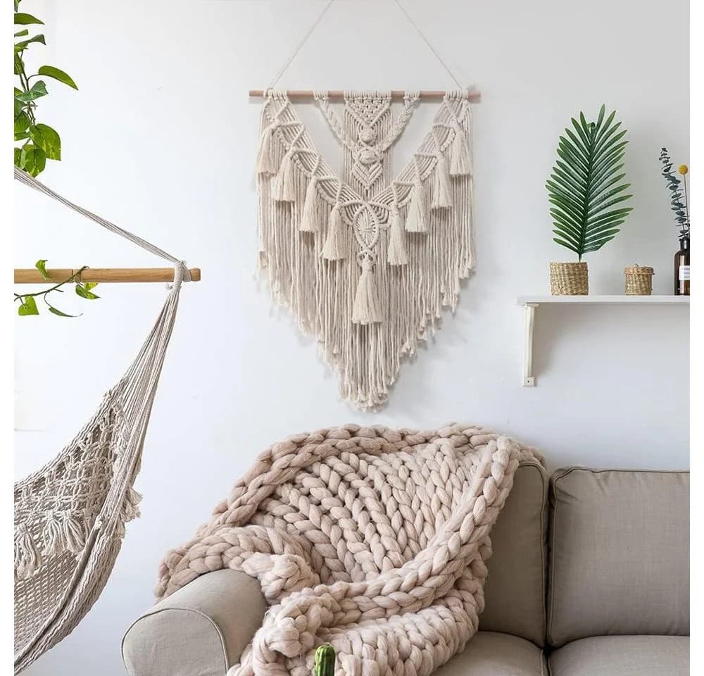 VEKROBOT Wandbehang Boho mit Fransen & Holzstange - Bild 3