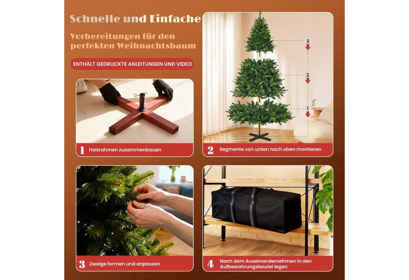 Circlio Künstlicher Weihnachtsbaum 180 cm mit Holzständer - Bild 5