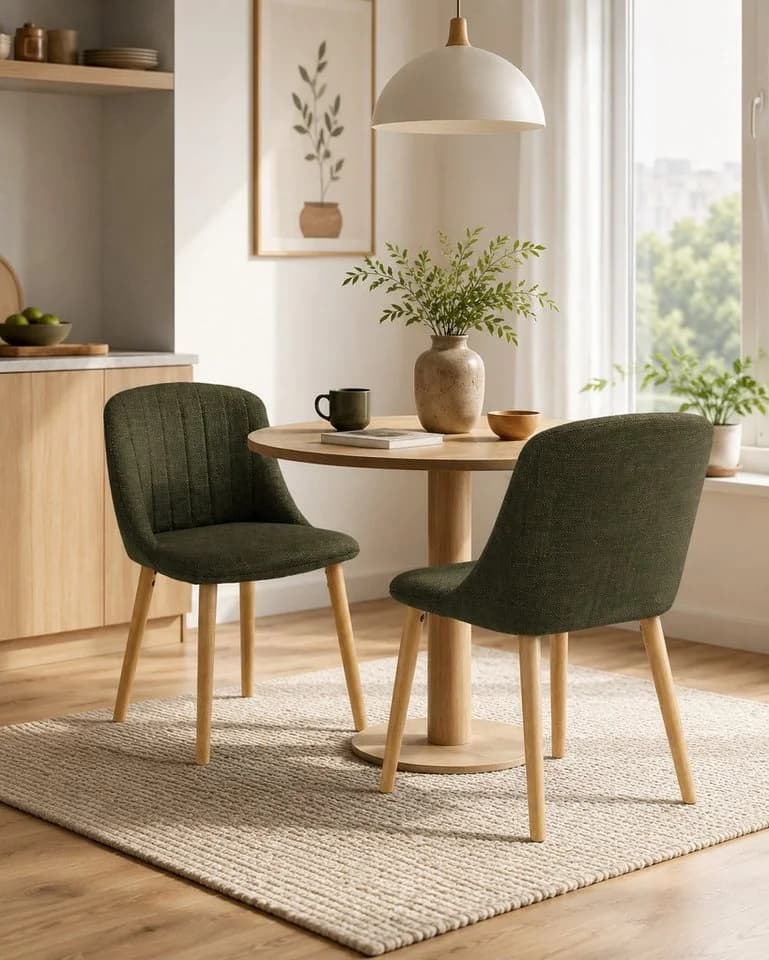 SHINEDEER Esszimmerstuhl 2er Set Grün Massivholz