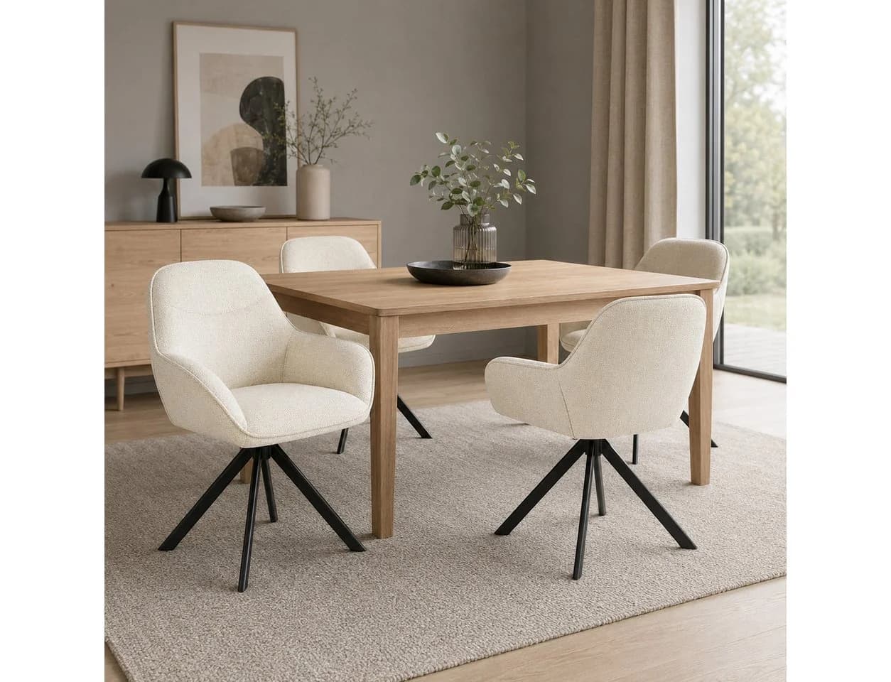 SHINEDEER Polsterstuhl Drehstuhl mit Armlehnen Beige 4er Set