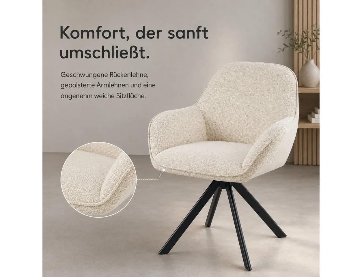 SHINEDEER Polsterstuhl Drehstuhl mit Armlehnen Beige 4er Set - Bild 4