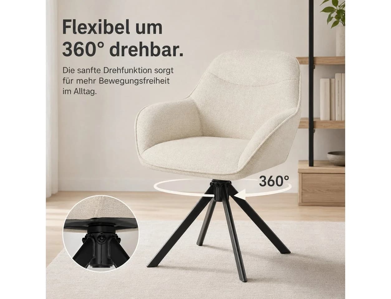 SHINEDEER Polsterstuhl Drehstuhl mit Armlehnen Beige 4er Set - Bild 5
