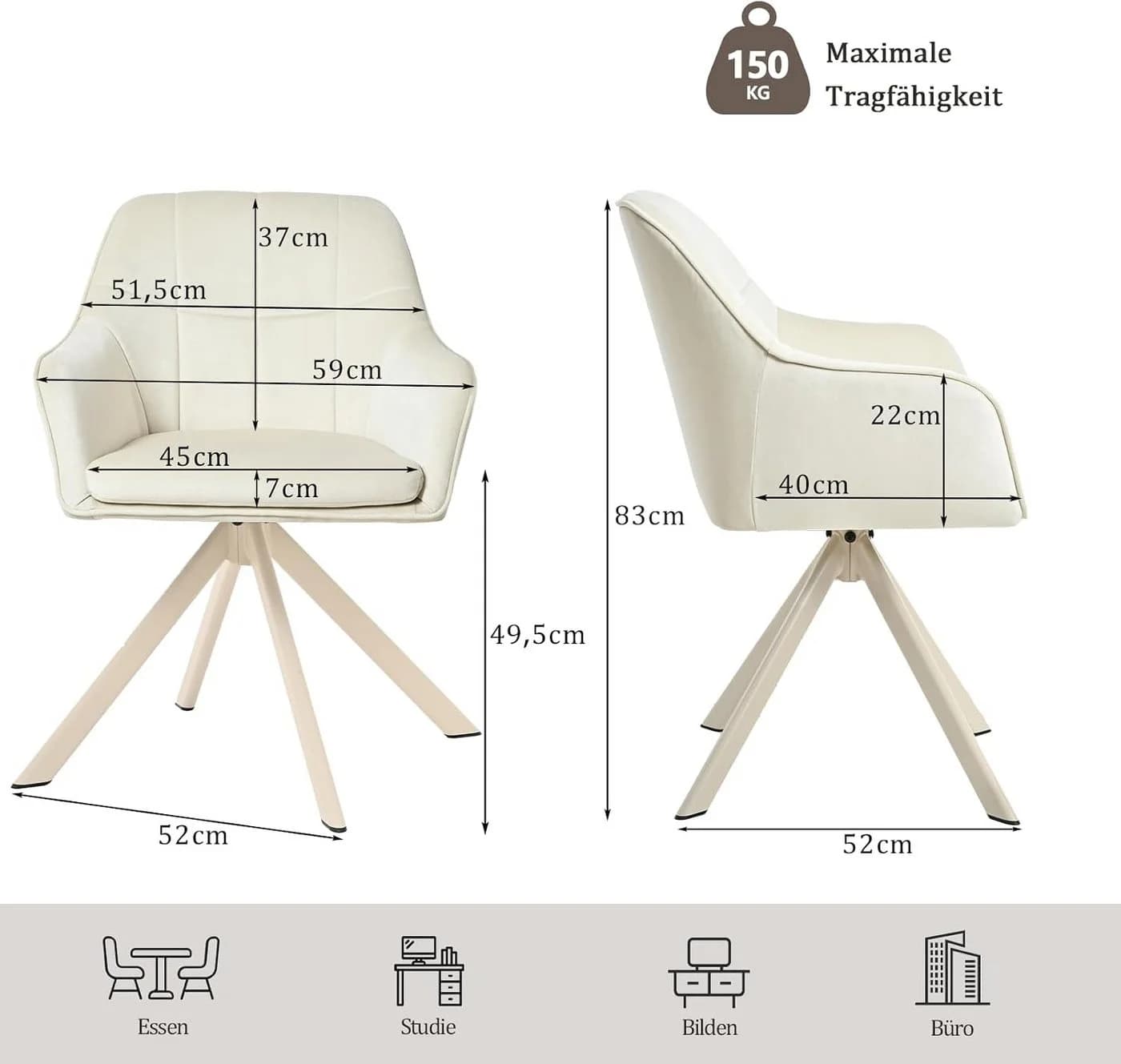 SHINEDEER Polsterstuhl Drehstuhl 6er Set Beige Samt mit Armlehne - Bild 4