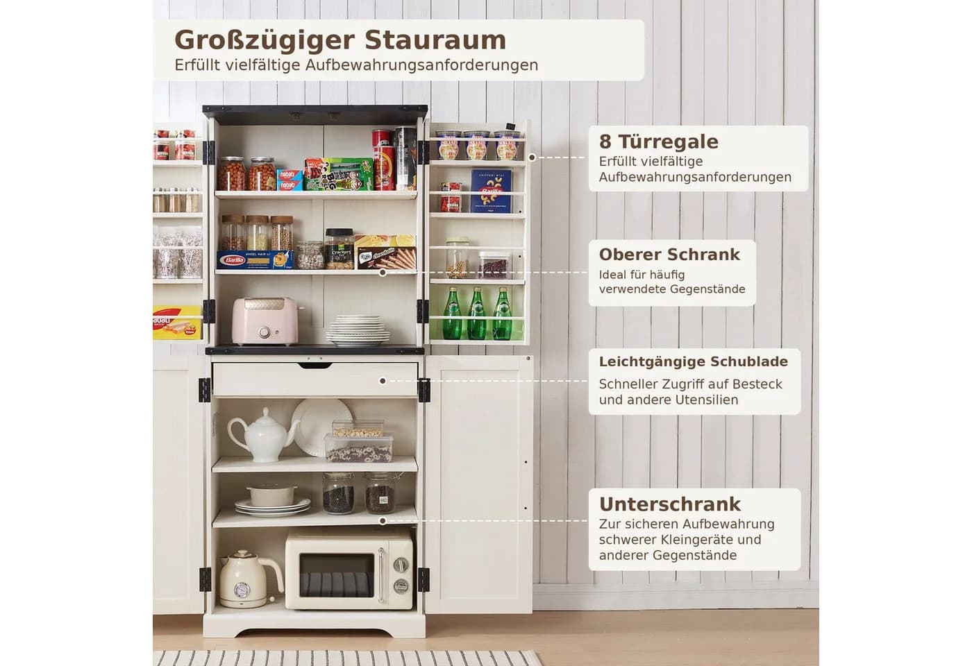 SHINEDEER Vorratsschrank Landhausstil Weiß mit Schiebetüren - Bild 5