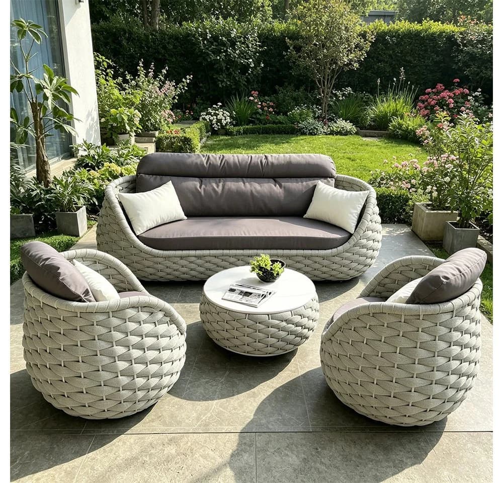 Muxing Gartenlounge-Set 4-teilig Aluminium Schwarz/Beige - Bild 2
