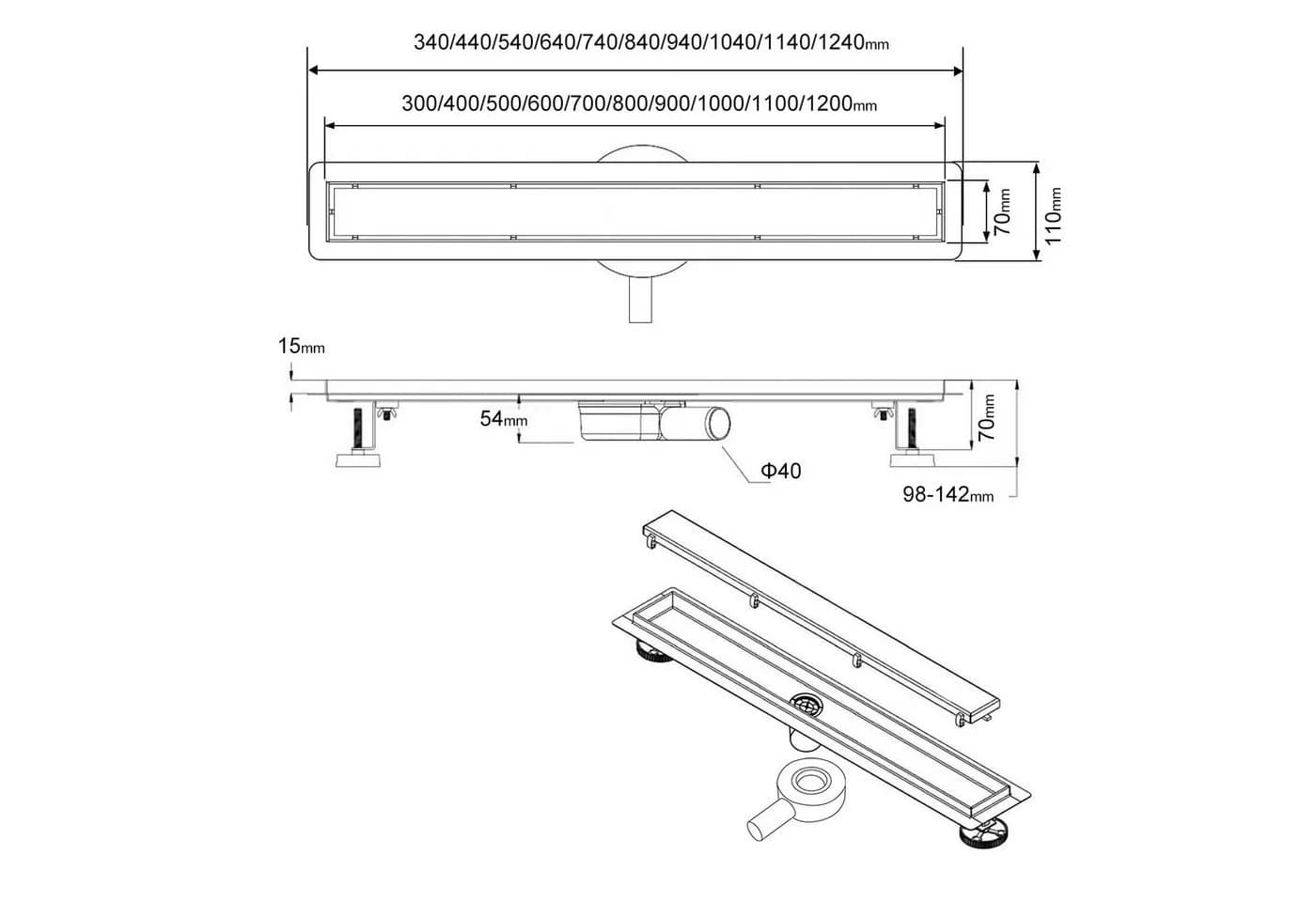 SaniteModar Duschrinne Edelstahl 50 cm mit 360° Siphon