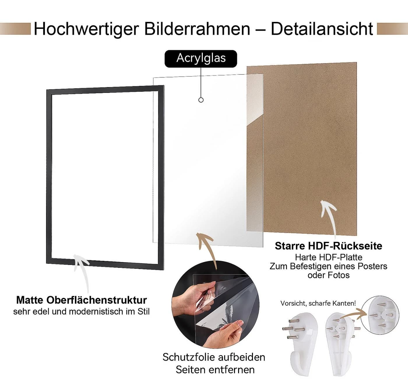 lindahandel Bilderrahmen Weiß 50x75cm Acrylglas MDF - Bild 5