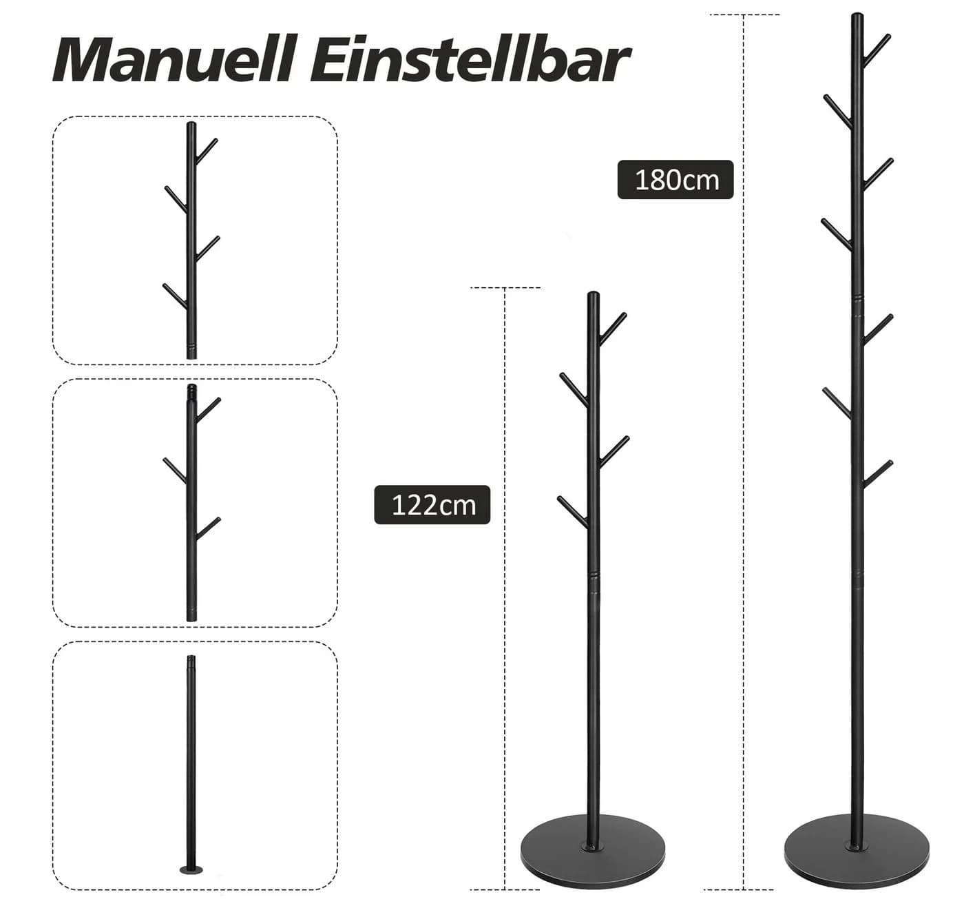 lindahandel Garderobenständer Baumform Metall Schwarz 7 Haken Marmorplatte - Bild 4