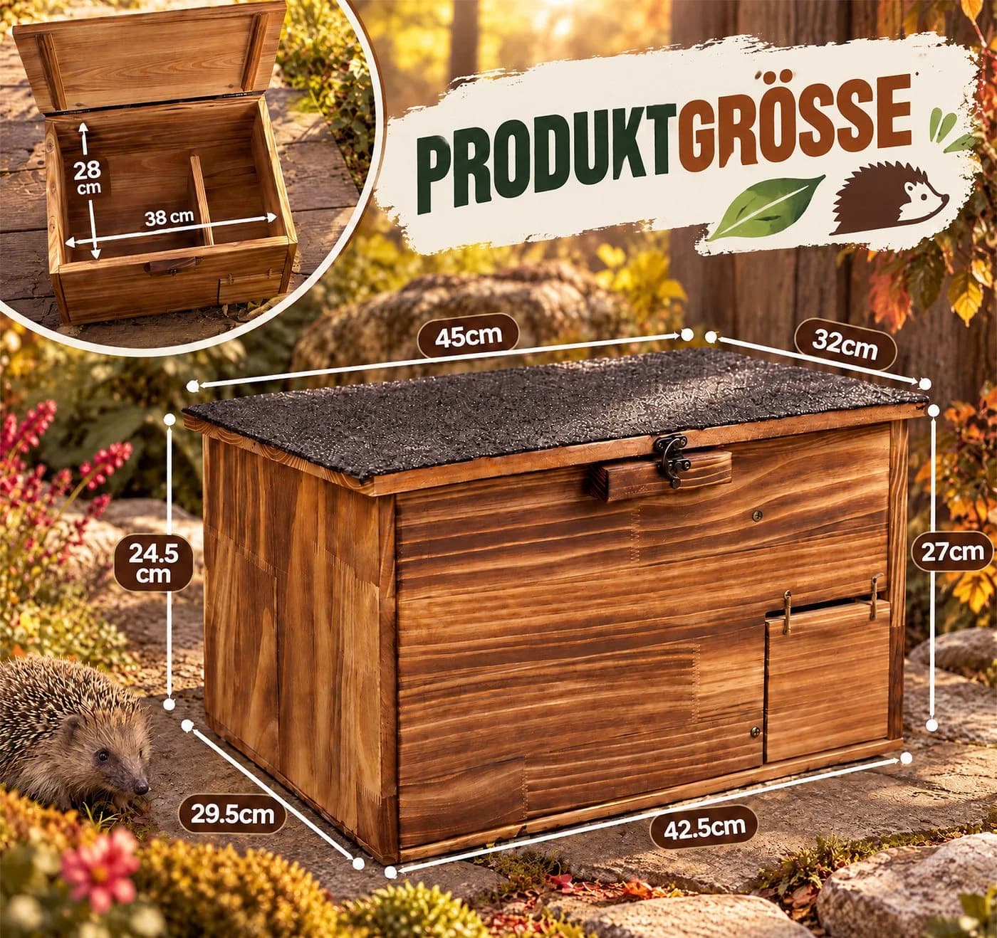 lindahandel Igelhaus XXL Massivholz mit erhöhtem Boden