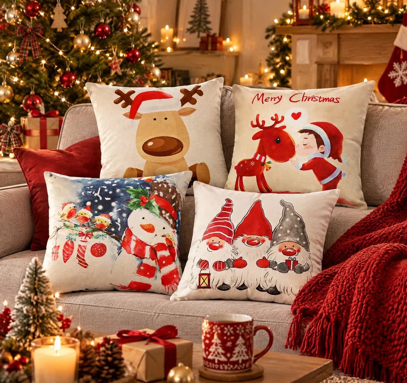 lindahandel Kissenbezüge Weihnachts 4er Set Leinen Beige - Bild 5